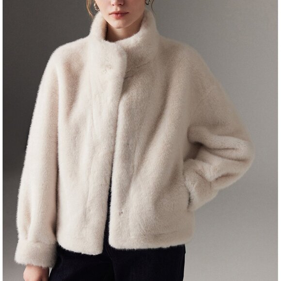 Eco Faux Mink Velvet Collarless Jacket - Picture 3 of 7